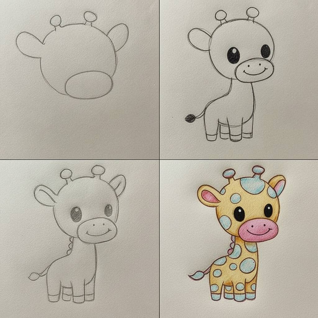 Instructions for drawing a giraffe in simple steps