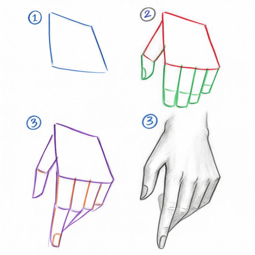 Instruções passo a passo para desenhar uma mão