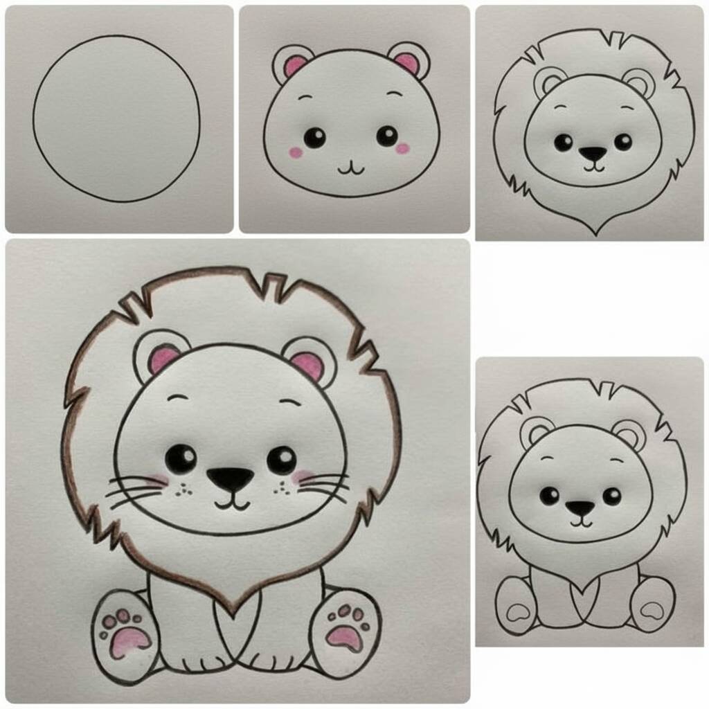Passo a passo para desenhar um leão fofo