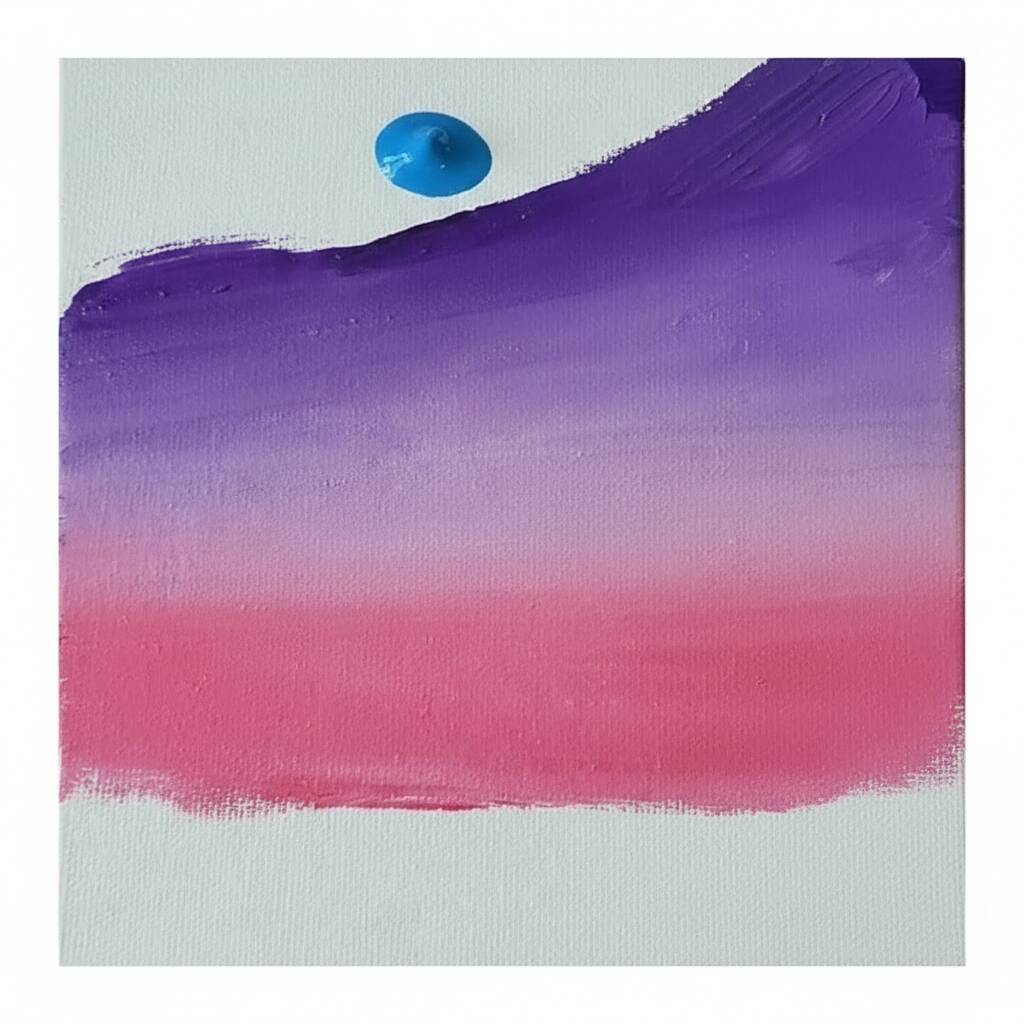 Pintura em gradiente roxa e rosa com um toque de azul