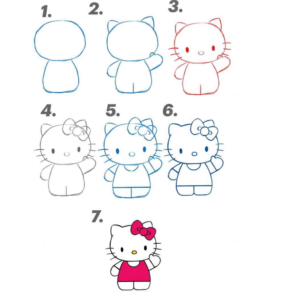 Tutorial de desenho da Hello Kitty em etapas simples